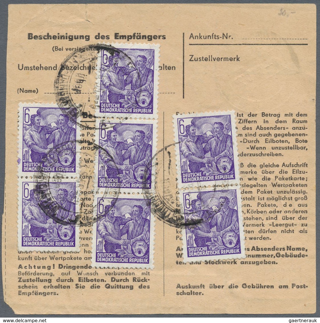 Br DDR: 1953, 6 Pf Blauviolett Fünfjahrplan, 10 Stück Als Portogerechte Massen-MeF Auf Paketkarte Von D - Altri & Non Classificati