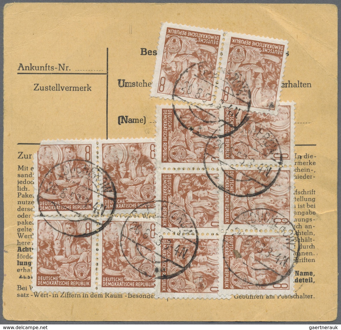 Br DDR: 1953, 8 Pf Dkl'braunorange Fünfjahrplan, 15 Stück Als Massen-MeF Auf Paketkarte Von Ducherow, 2 - Autres & Non Classés