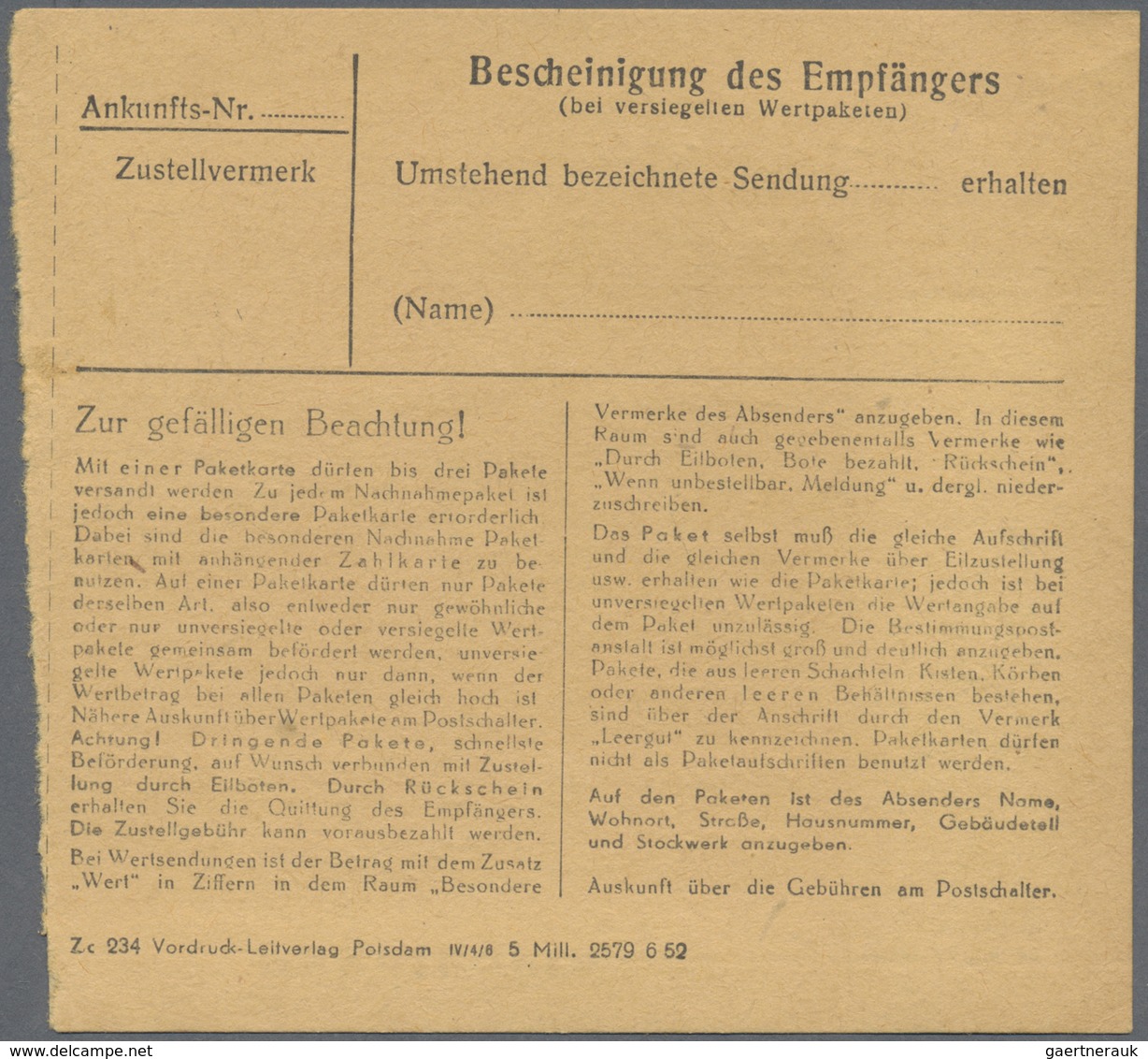 Br DDR: 1953, 80 Pf Dkl'türkisblau Fünfjahrplan, Partie Mit 3 Versch. Paketkarten, Dabei Einzelfrankatu - Altri & Non Classificati