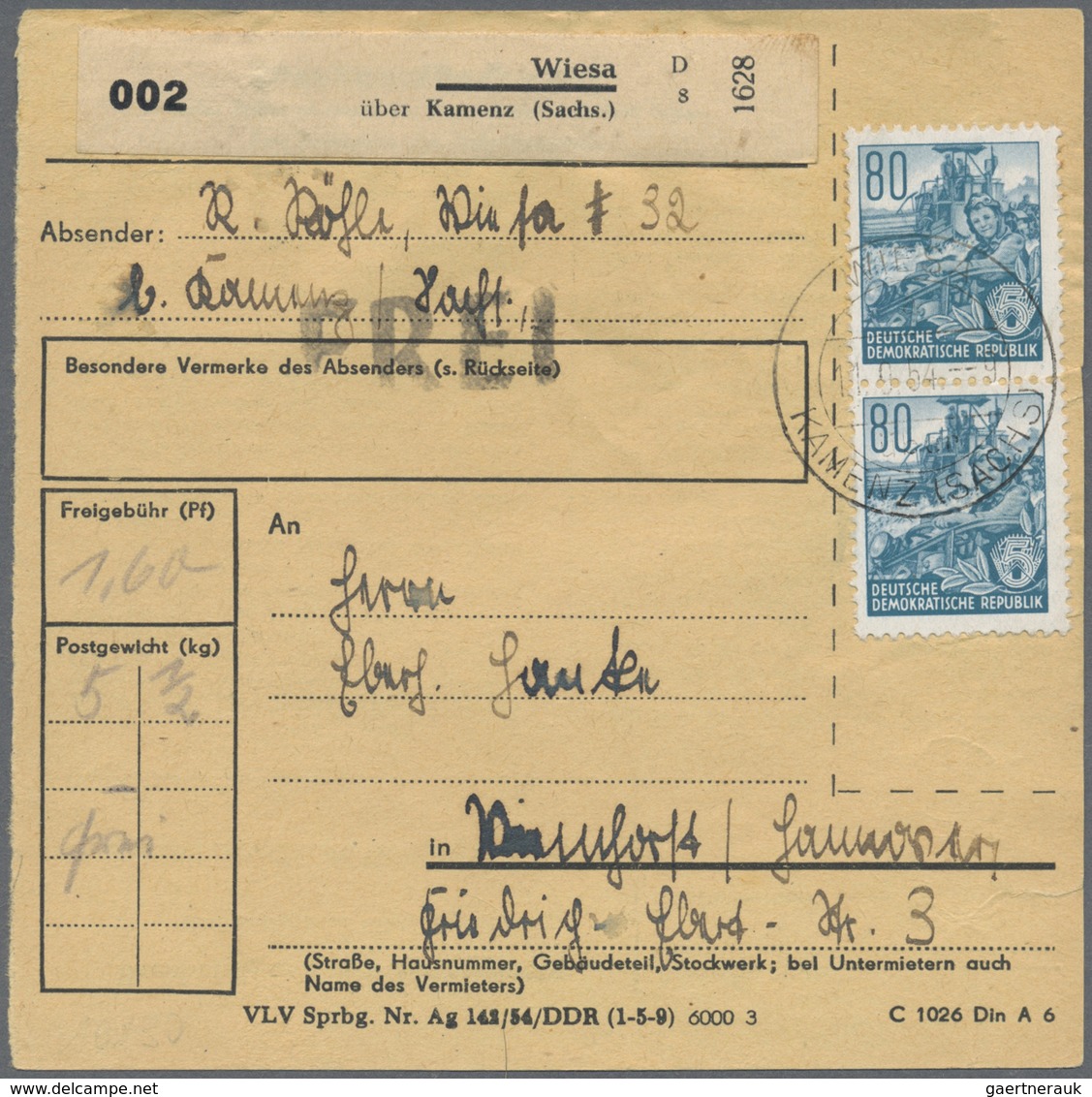 Br DDR: 1953, 80 Pf Dkl'türkisblau Fünfjahrplan, Partie Mit 3 Versch. Paketkarten, Dabei Einzelfrankatu - Altri & Non Classificati