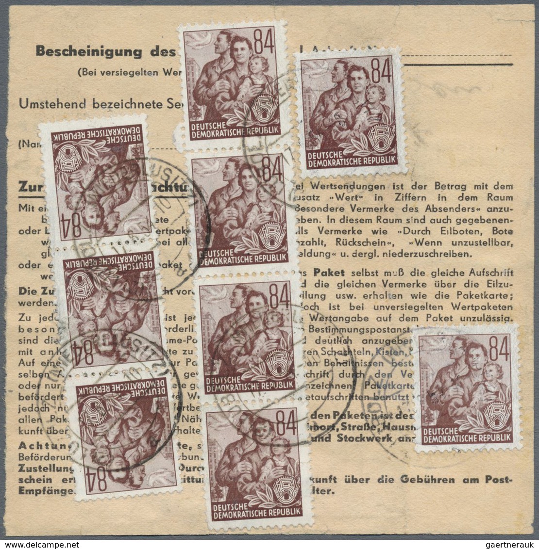 Br DDR: 1953, 84 Pf Dkl'rötlichbraun Fünfjahrplan, 10 Stück Als Portogerechte Massen-MeF Auf Paketkarte - Altri & Non Classificati