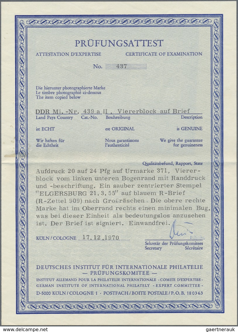 Br DDR: 1954, 20 A. 24 Pf Dkl'bräunlichrot, Aufdruck Auf Urmarke Im Odr. (MiNr.371), Eckrandviererblock - Autres & Non Classés