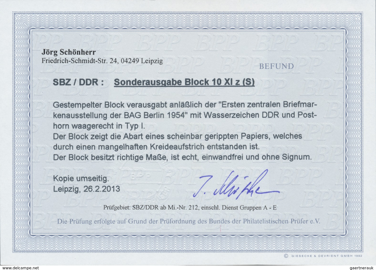 O DDR: 1954. Blockausgabe "BAG Briefmarkenausstellung", Gestempelt, FB Schönherr BPP (2013): "Der Bloc - Altri & Non Classificati