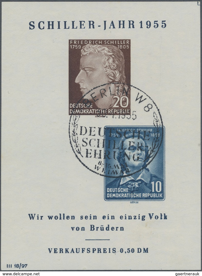 O DDR: 1955, Schiller-Block Mit Spektakulärer Abart "5 PFENNIG-Marke FEHLEND", Tadellos Gestempelt Mit - Autres & Non Classés