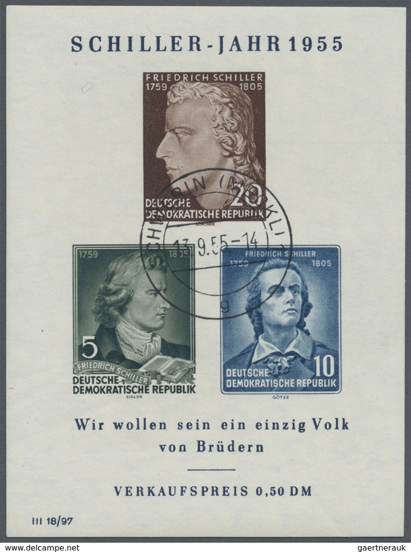 O DDR: 1955, Schiller-Block Mit Plattenfehler "Abschlusserife Des W Von WIR Rechts Verlängert", Gestem - Sonstige & Ohne Zuordnung