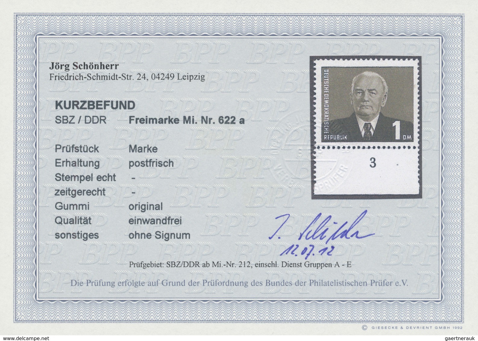 ** DDR: 1957/58, 1 DM Pieck (IV) In ”a" - Farbe, Postfrisch, Pracht Unsigniert Mit Neuem Befund "einwan - Altri & Non Classificati