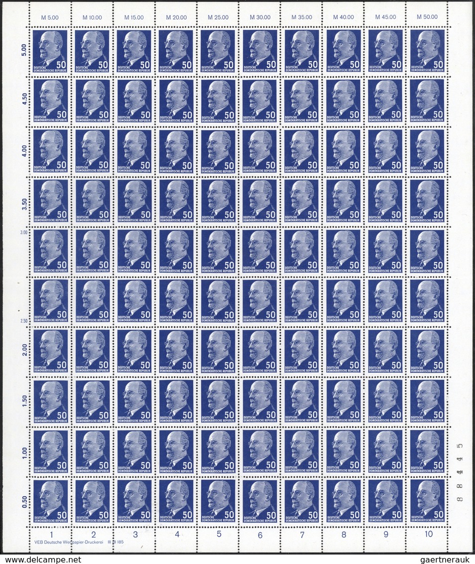 ** DDR: 1963, Ulbricht, 50 Pfg. Blau, 5 Komplette 100er-Bögen Mit Unterschiedl. DZ 'A', 'C' Etc., 4 Bög - Autres & Non Classés