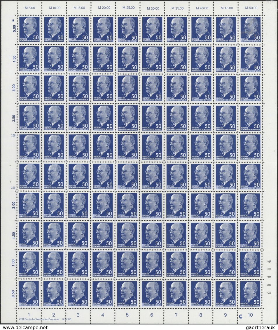 ** DDR: 1963, Ulbricht, 50 Pfg. Blau, 5 Komplette 100er-Bögen Mit Unterschiedl. DZ 'A', 'C' Etc., 4 Bög - Autres & Non Classés