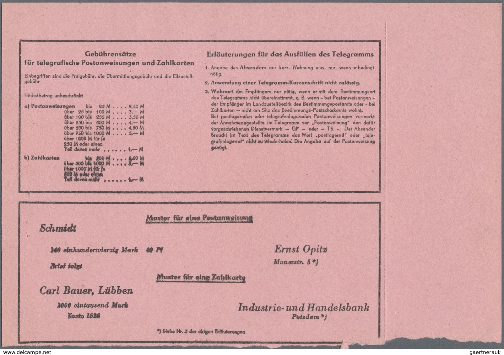 Br DDR: 1963, 1 M Ulbricht, Senkr. 3er-Streifen Als Portogerechte MeF Auf Überweisungstelegramm (MDT) ü - Sonstige & Ohne Zuordnung