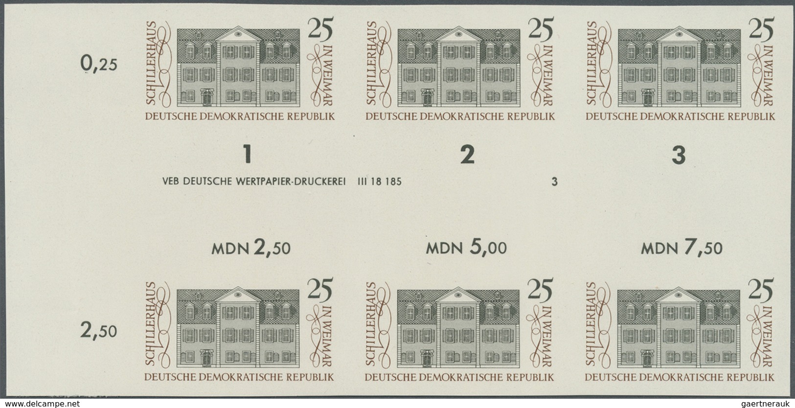 ** DDR: 1967, Stätten Des Klassischen Deutschen Humanismus 25 Pf. 'Schillerhaus In Weimar' In 3  Versch - Altri & Non Classificati