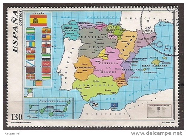 Espa&ntilde;a U 3460sh (o) SH. Mapa Autonomico.1996 - Usados