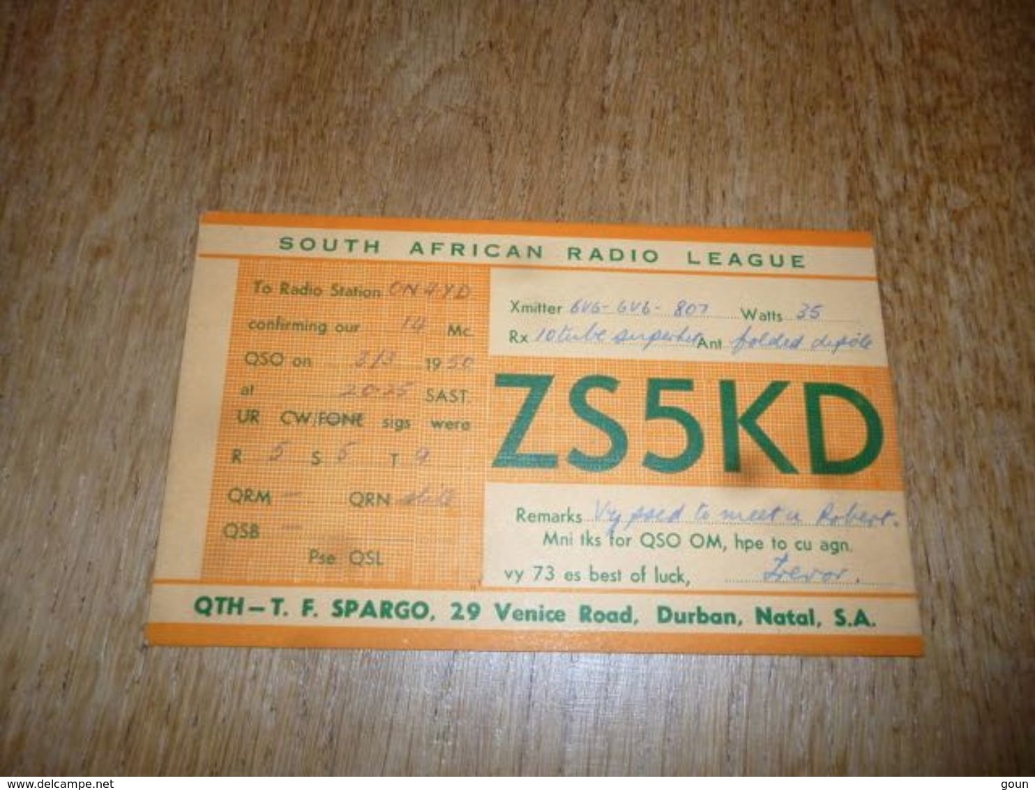 BC10-2-0-2 Carte Radio Amateur South African Radio Leaque Durban Timbre Qsl - Other & Unclassified