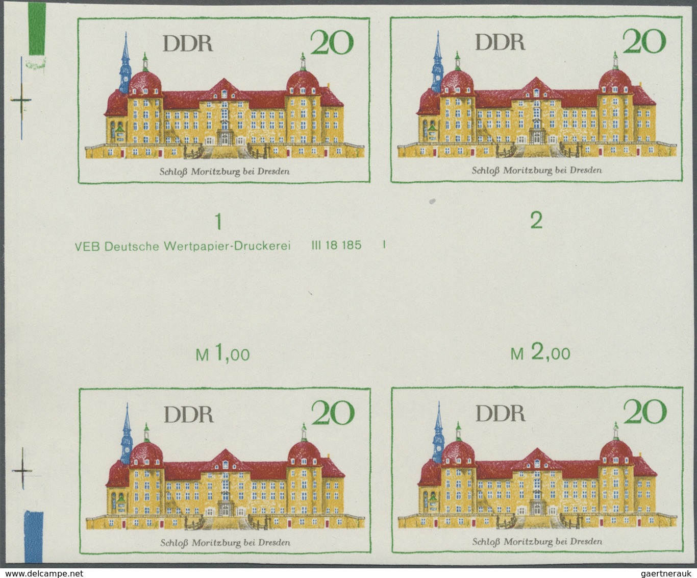 ** DDR: 1968, Bedeutende Bauwerke 20 Pf. 'Schloß Moritzburg Bei Dresden' In 5 Verschiedenen Ungezähnten - Autres & Non Classés