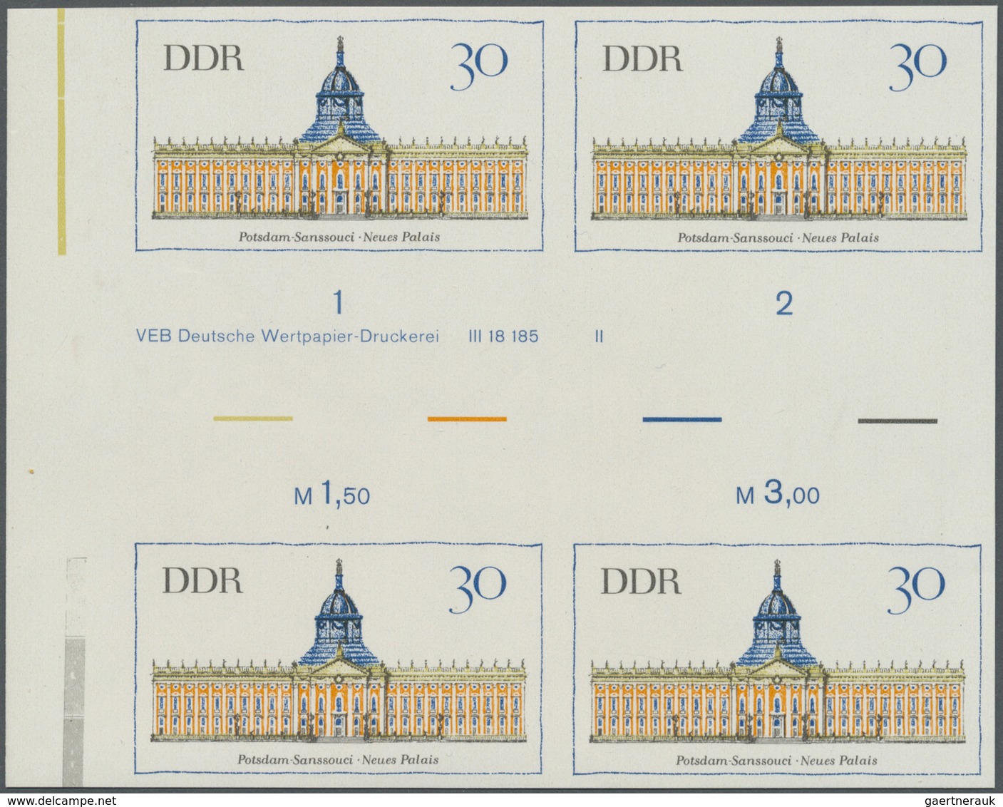 ** DDR: 1968, Bedeutende Bauwerke 30 Pf. 'Neues Palais Sanssouci In Potsdam' In 4 Verschiedenen Ungezäh - Autres & Non Classés