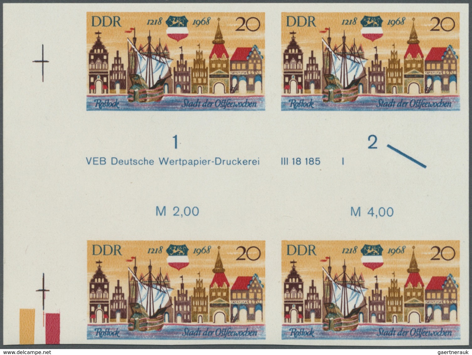 ** DDR: 1968, 750 Jahre Rostock 20 Pf. 'Historische Stadtansicht Von Rostock' In 5 Verschiedenen Ungezä - Altri & Non Classificati