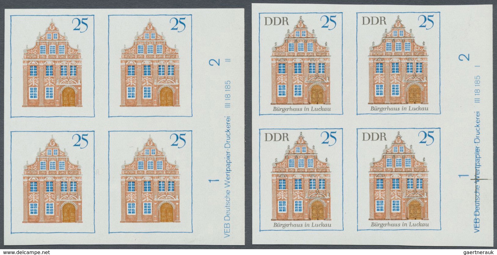 ** DDR: 1969, Bedeutende Bauwerke 25 Pf. 'Bürgerhaus Luckau' In 5 Verschiedenen Ungezähnten PHASENDRUCK - Autres & Non Classés