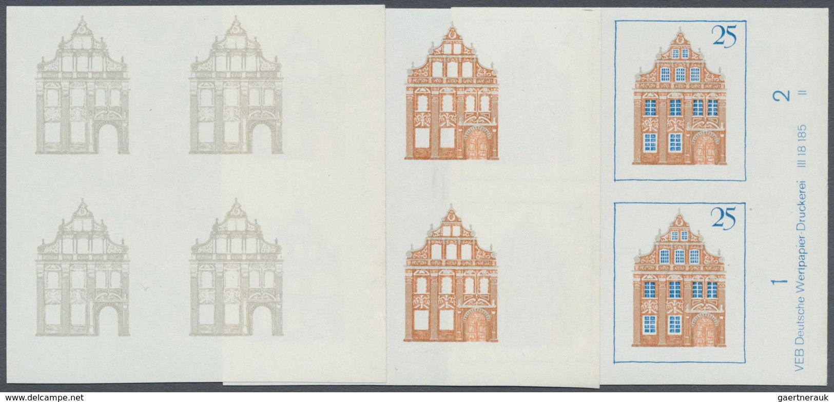 ** DDR: 1969, Bedeutende Bauwerke 25 Pf. 'Bürgerhaus Luckau' In 5 Verschiedenen Ungezähnten PHASENDRUCK - Autres & Non Classés