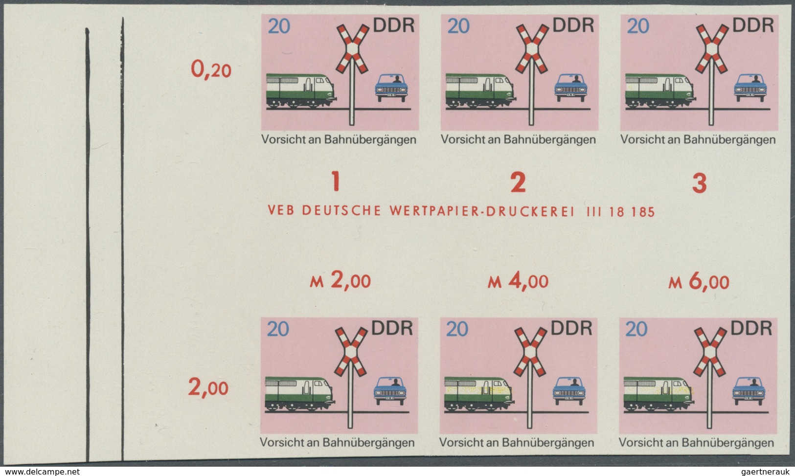** DDR: 1969, Sicherheit im Straßenverkehr 20 Pf. 'Vorsicht an Bahnübergängen' in 7 verschiedenen ungez