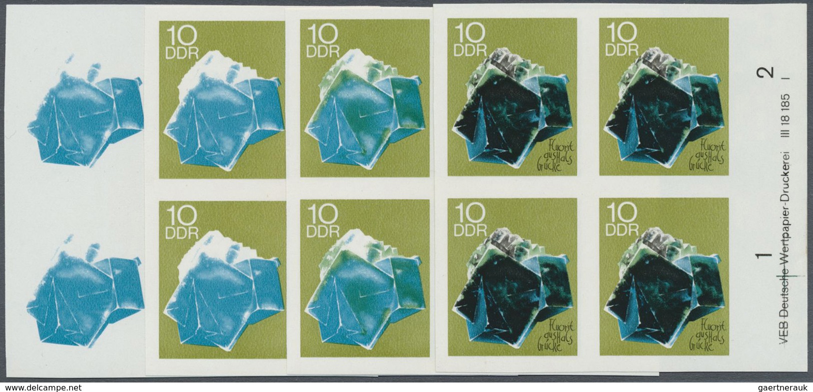 ** DDR: 1969, Mineralien Der Bergakademie Freiberg 10 Pf. 'Fluorit (Flußspat)' In 4 Verschiedenen Ungez - Altri & Non Classificati