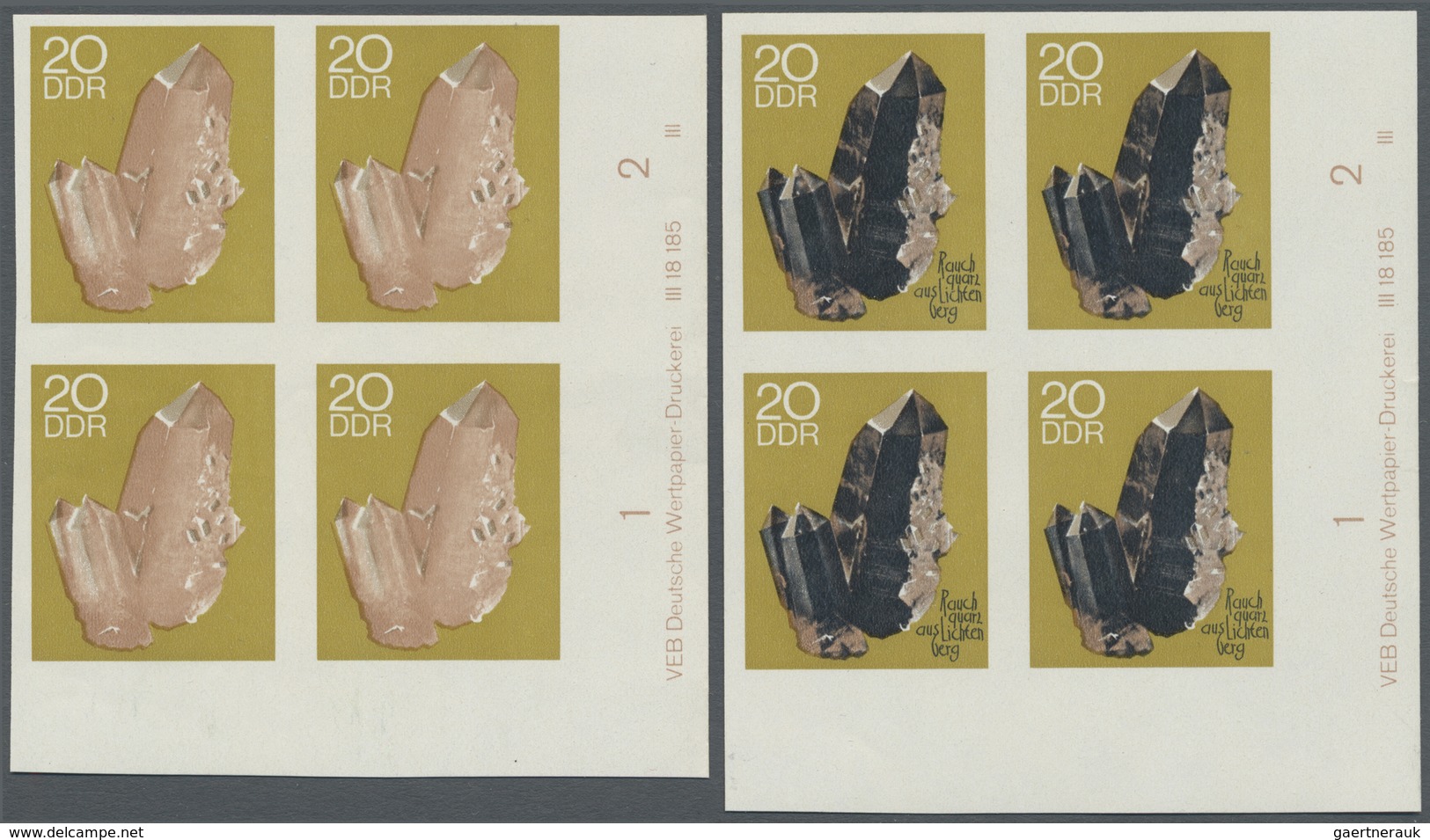 ** DDR: 1969, Mineralien Der Bergakademie Freiberg 20 Pf. 'Rauchquarz' In 4 Verschiedenen Ungezähnten P - Autres & Non Classés