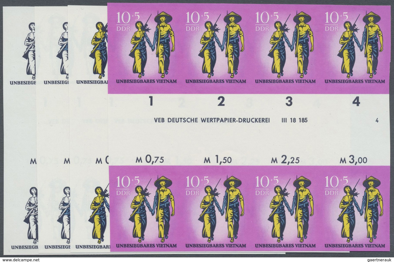 ** DDR: 1969, Unbesiegbares Vietnam 10+5 Pf. 'Bewaffnete Vietnamesen' In 4 Verschiedenen Ungezähnten PH - Altri & Non Classificati