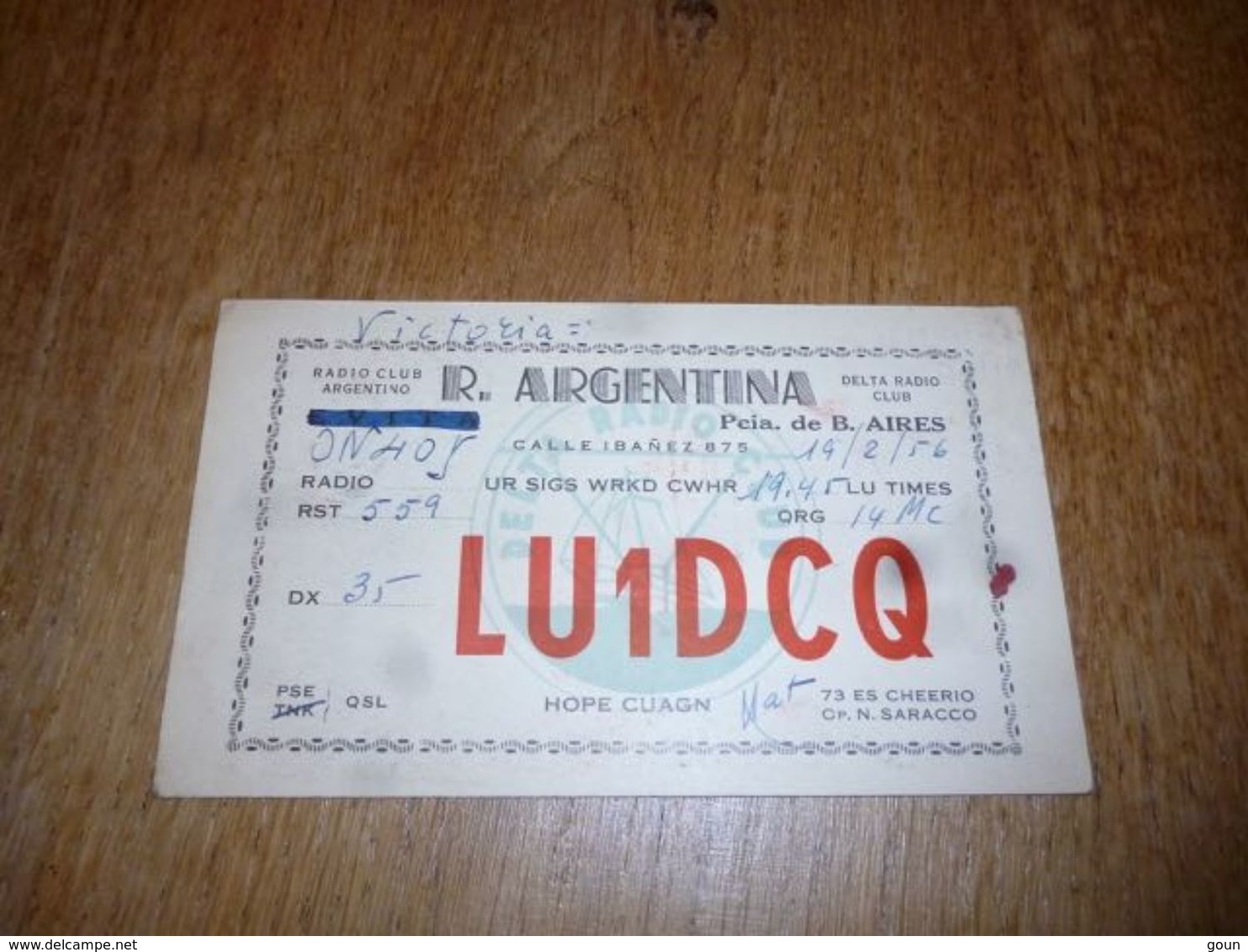 BC10-2-0-2 Carte Radio Amateur Argentina Hope Cuagn Saracco - Autres & Non Classés