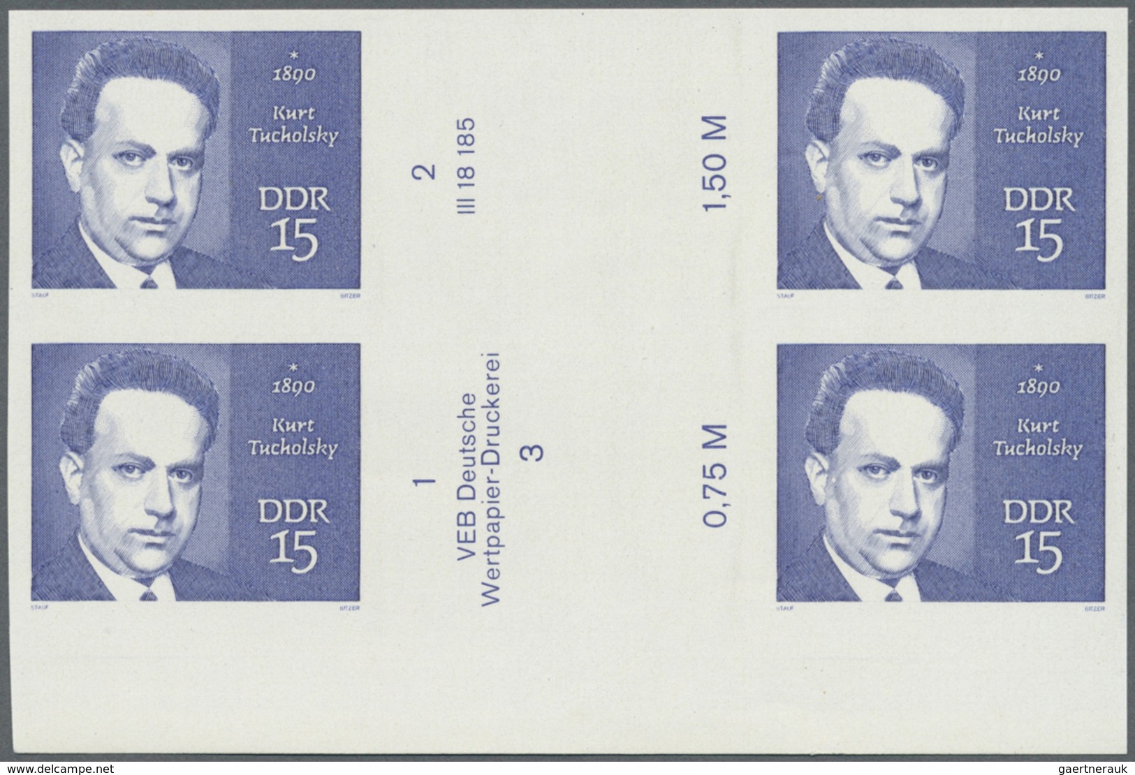 ** DDR: 1970, Berühmte Persönlichkeiten 15 Pf. 'Kurt Tucholsky, Schriftsteller' Im UNGEZÄHNTEN Zwischen - Autres & Non Classés