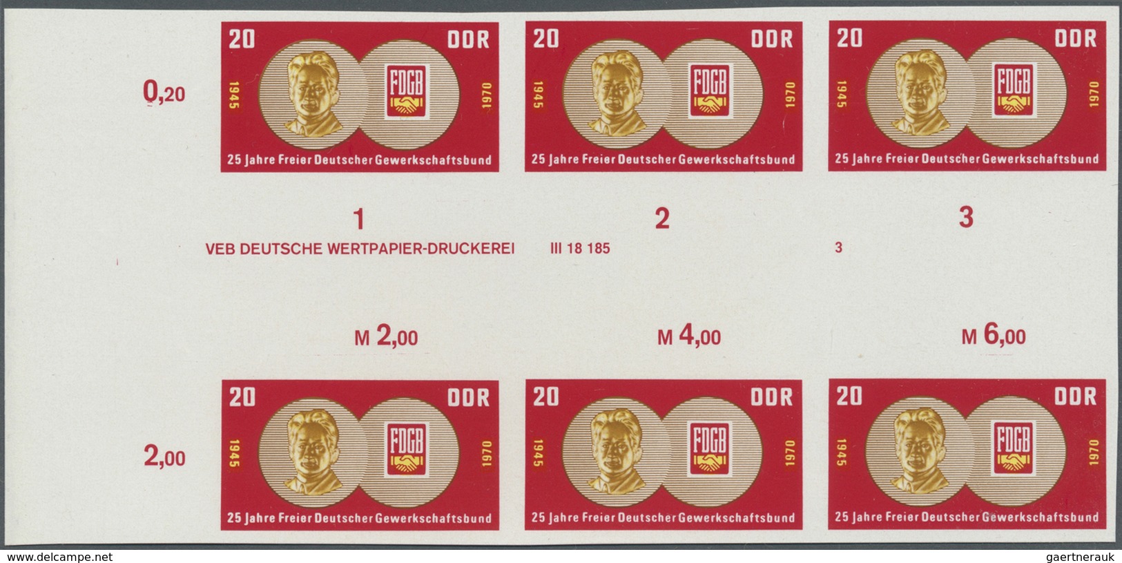 ** DDR: 1970, 25 Jahre Freier Deutscher Gewerkschaftsbund 20 Pf. 'Fritz-Heckert-Medaille Und Abzeichen - Autres & Non Classés