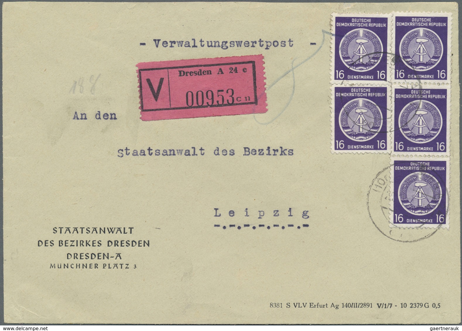 Br DDR - Dienstmarken A (Verwaltungspost B): 1954, 16 Pf Schwärzlichrotviolett, 5 Stück Als Portogerech - Altri & Non Classificati