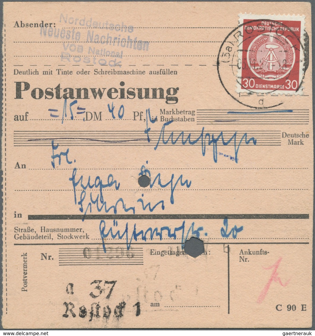 Br DDR - Dienstmarken A (Verwaltungspost B): 1954, 30 Pf Bräunlichrot, EF Auf Postanweisung über 15,40 - Sonstige & Ohne Zuordnung