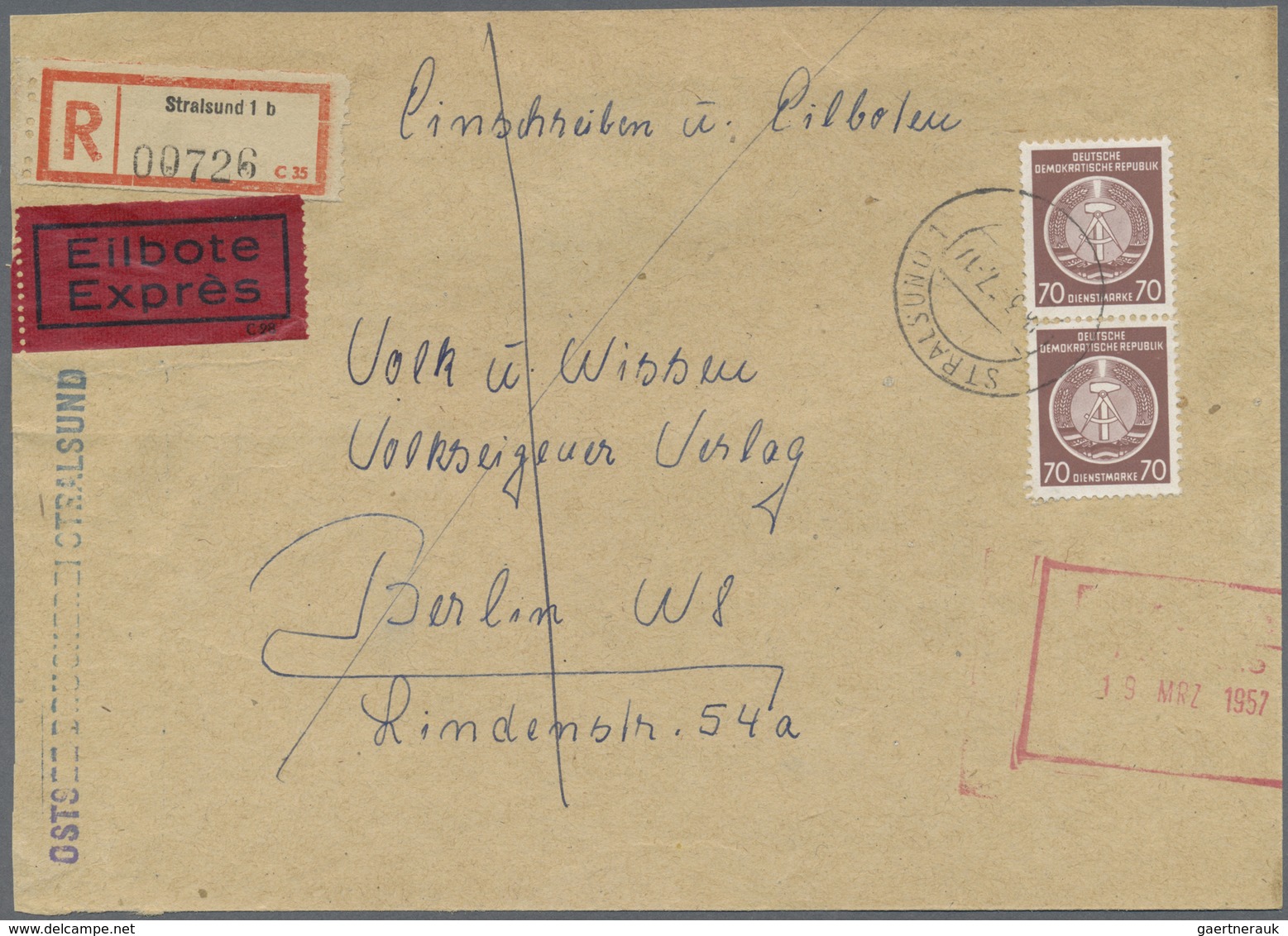 Br DDR - Dienstmarken A (Verwaltungspost B): 1954, 2 X 70 Pf Rötlichbraun MeF Auf Verwaltungswertpostbr - Sonstige & Ohne Zuordnung