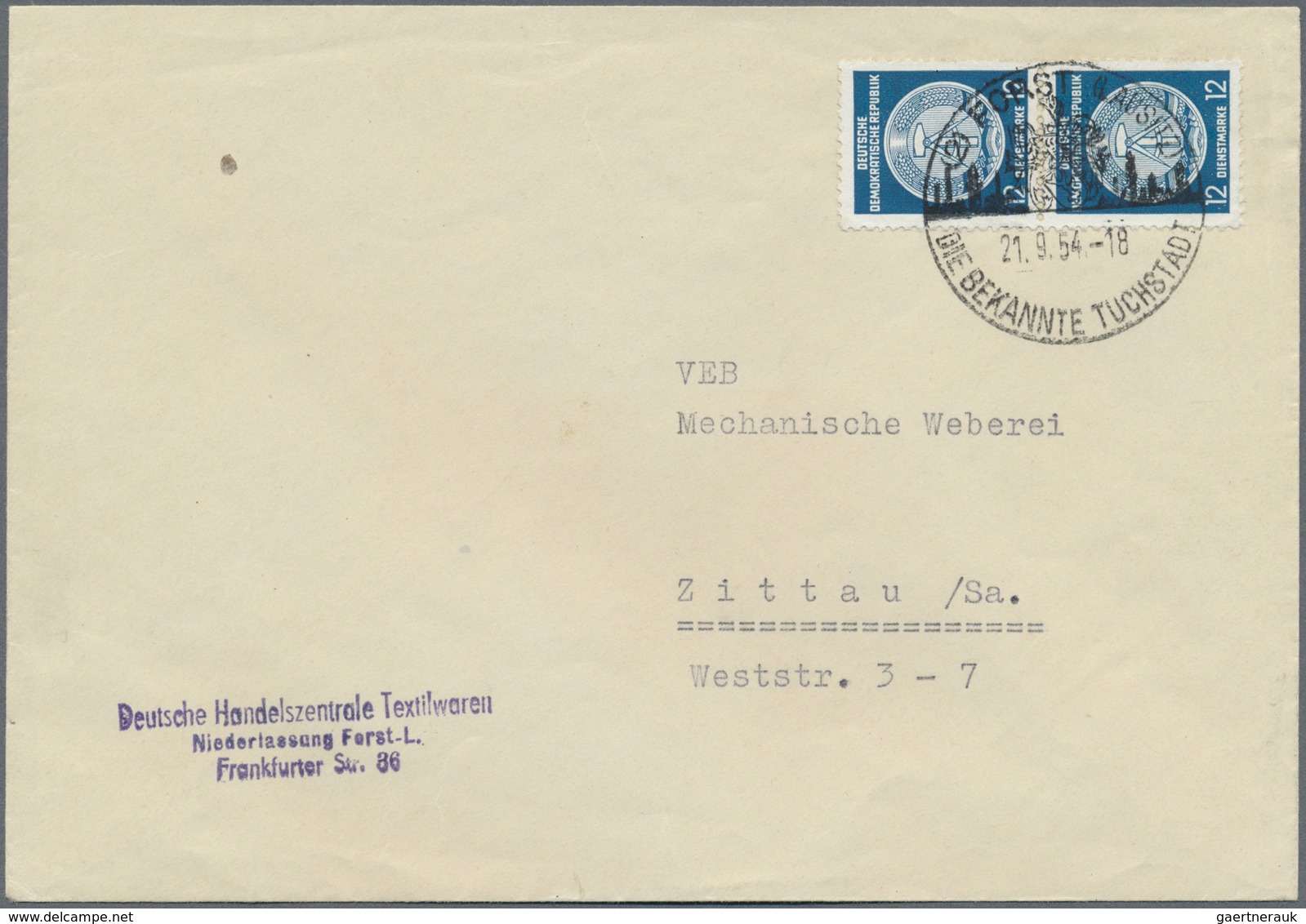 Br DDR - Dienstmarken A (Verwaltungspost B): 1954, 12 Pf Preußischblau, Senkr. Paar Als Portogerechte M - Altri & Non Classificati