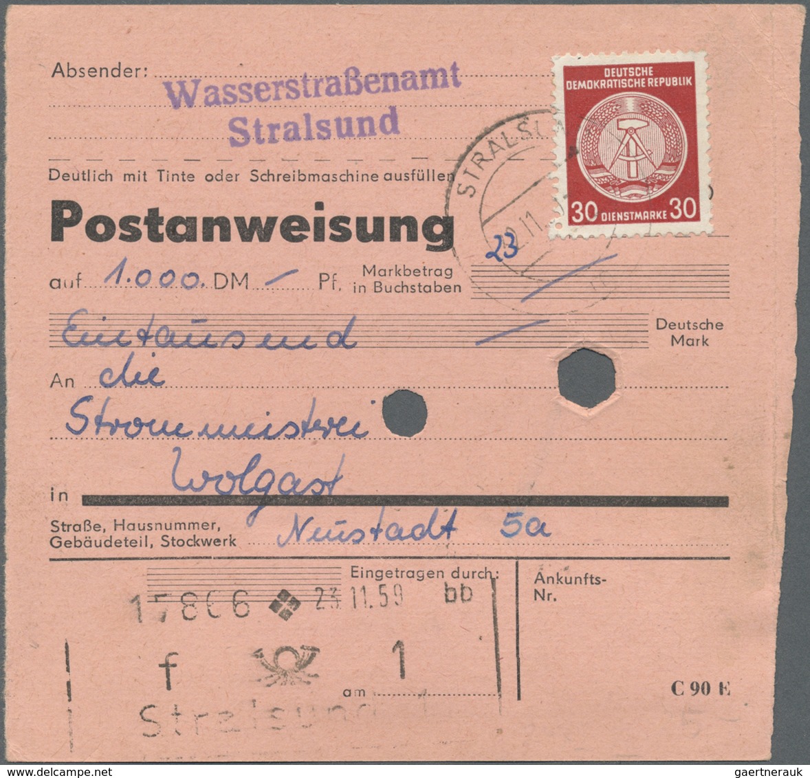 Br DDR - Dienstmarken A (Verwaltungspost B): 1954, 4 X 30 Pf Bräunlichrot, MeF Auf Postanweisung über 1 - Altri & Non Classificati