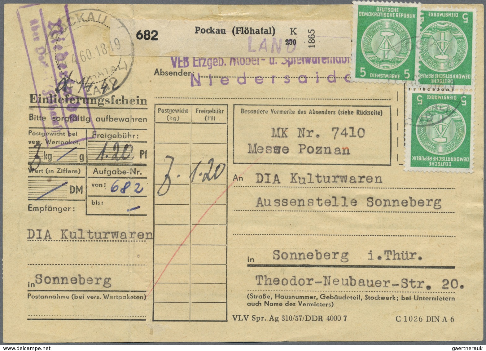 Br DDR - Dienstmarken A (Verwaltungspost B): 1957, 5 Pf Smaragdgrün, 24 Stück Als Portogerechte Massen- - Altri & Non Classificati
