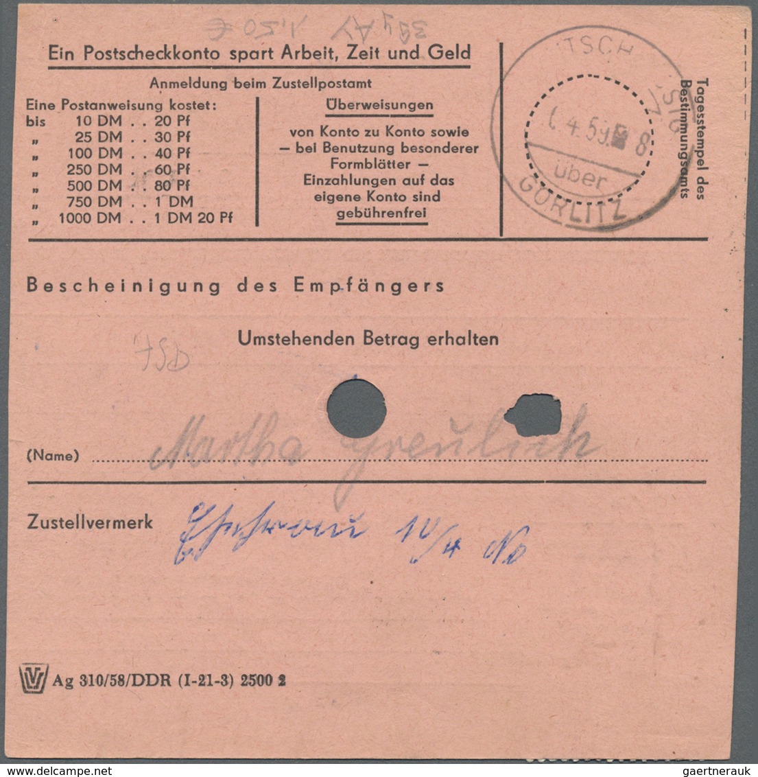 Br DDR - Dienstmarken A (Verwaltungspost B): 1954, 2 X 40 Pf Rot, MeF Auf Postanweisung über 274,37 Mar - Altri & Non Classificati