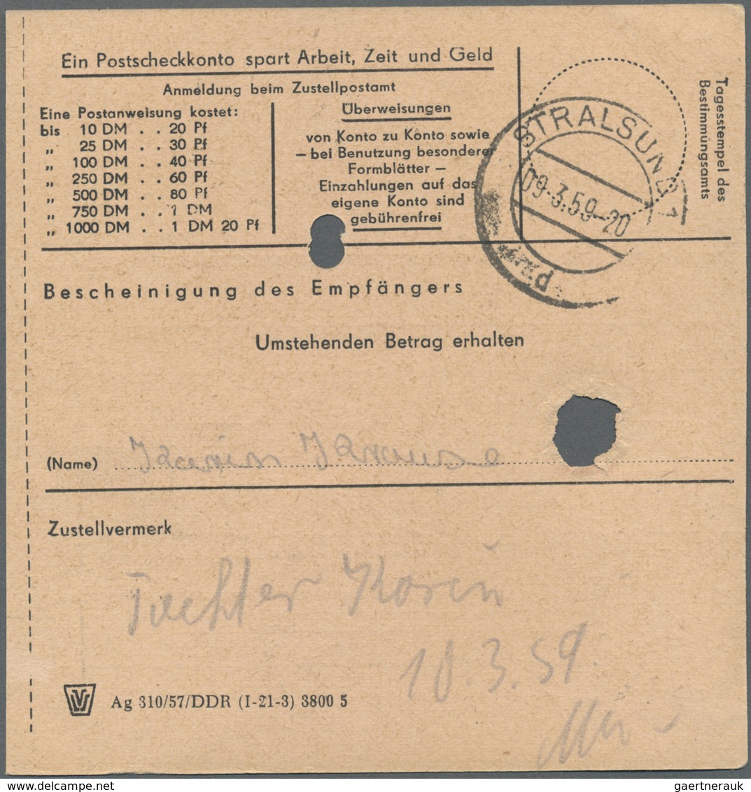 Br DDR - Dienstmarken A (Verwaltungspost B): 1957, 40 Pf Rot, EF Auf Postanweisung über 35 Mark Im Orts - Altri & Non Classificati