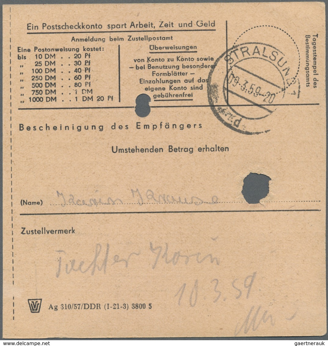 Br DDR - Dienstmarken A (Verwaltungspost B): 1957, 40 Pf Rot, EF Auf Postanweisung über 35 Mark Im Orts - Autres & Non Classés