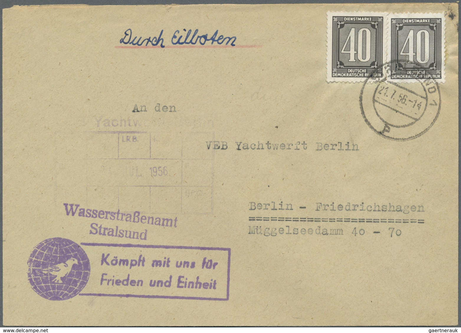 Br DDR - Dienstmarken B (Verwaltungspost A / Zentraler Kurierdienst): 1956, 2 X 40 Pf Gelbschwarz, MeF - Sonstige & Ohne Zuordnung