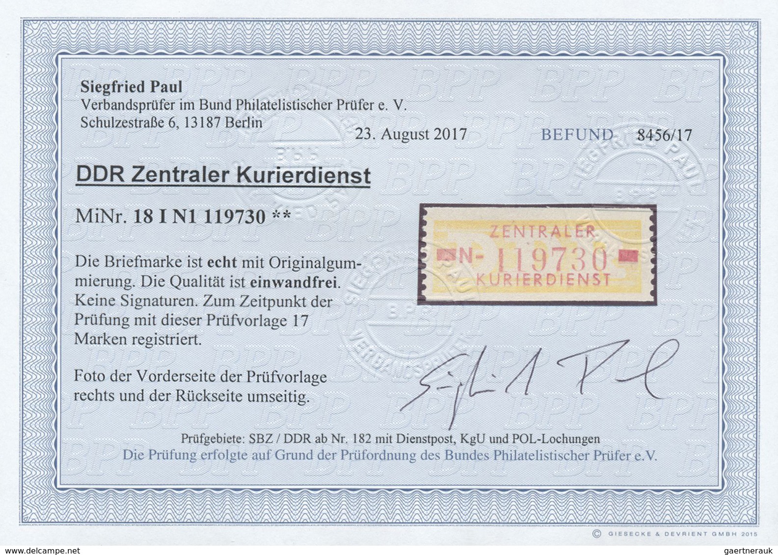 ** DDR - Dienstmarken B (Verwaltungspost A / Zentraler Kurierdienst): 1958, 10 Pfg N = Erfurt, Tadellos - Other & Unclassified