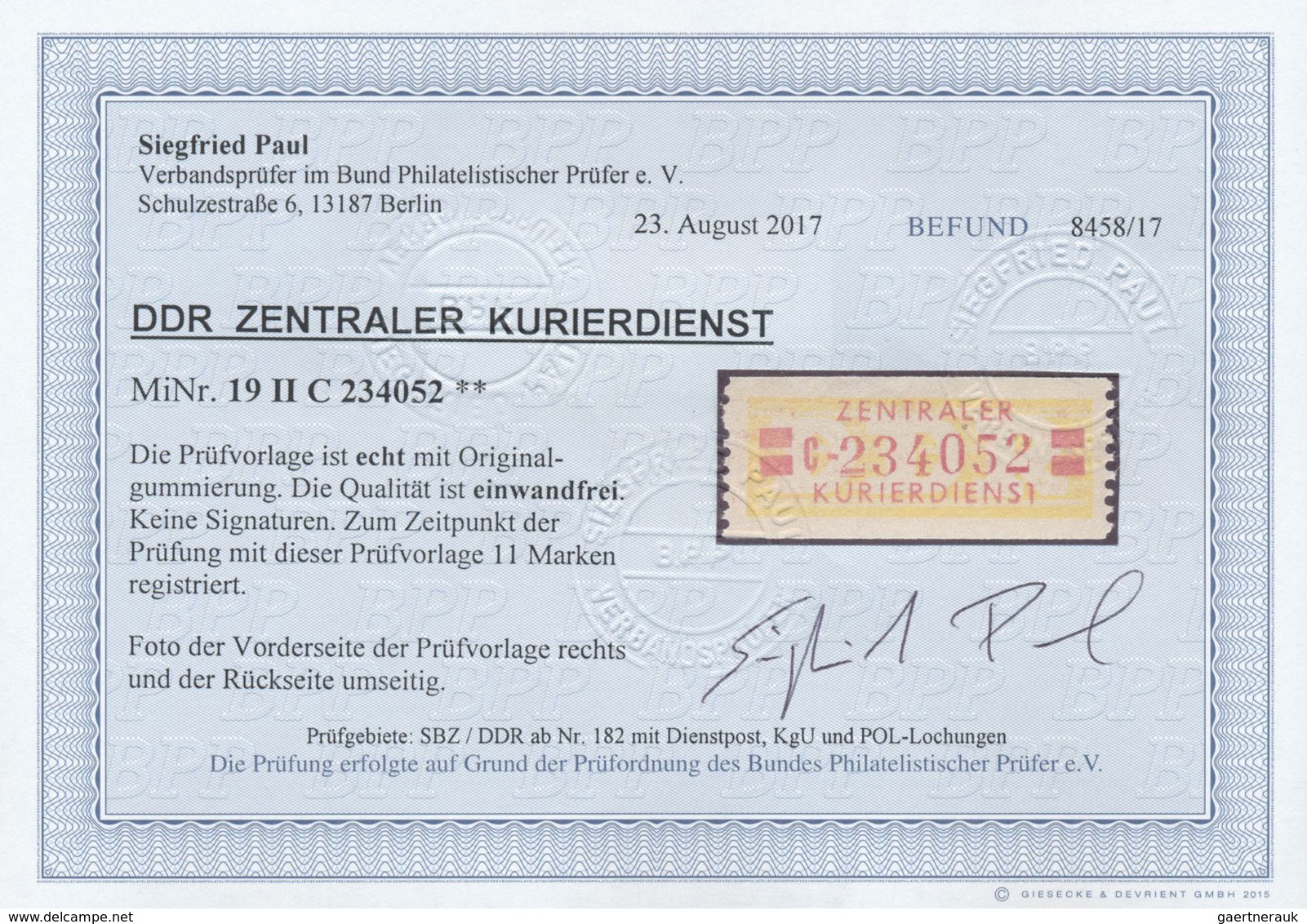 ** DDR - Dienstmarken B (Verwaltungspost A / Zentraler Kurierdienst): 1958, 20 Pfg C = Cottbus, Tadello - Altri & Non Classificati