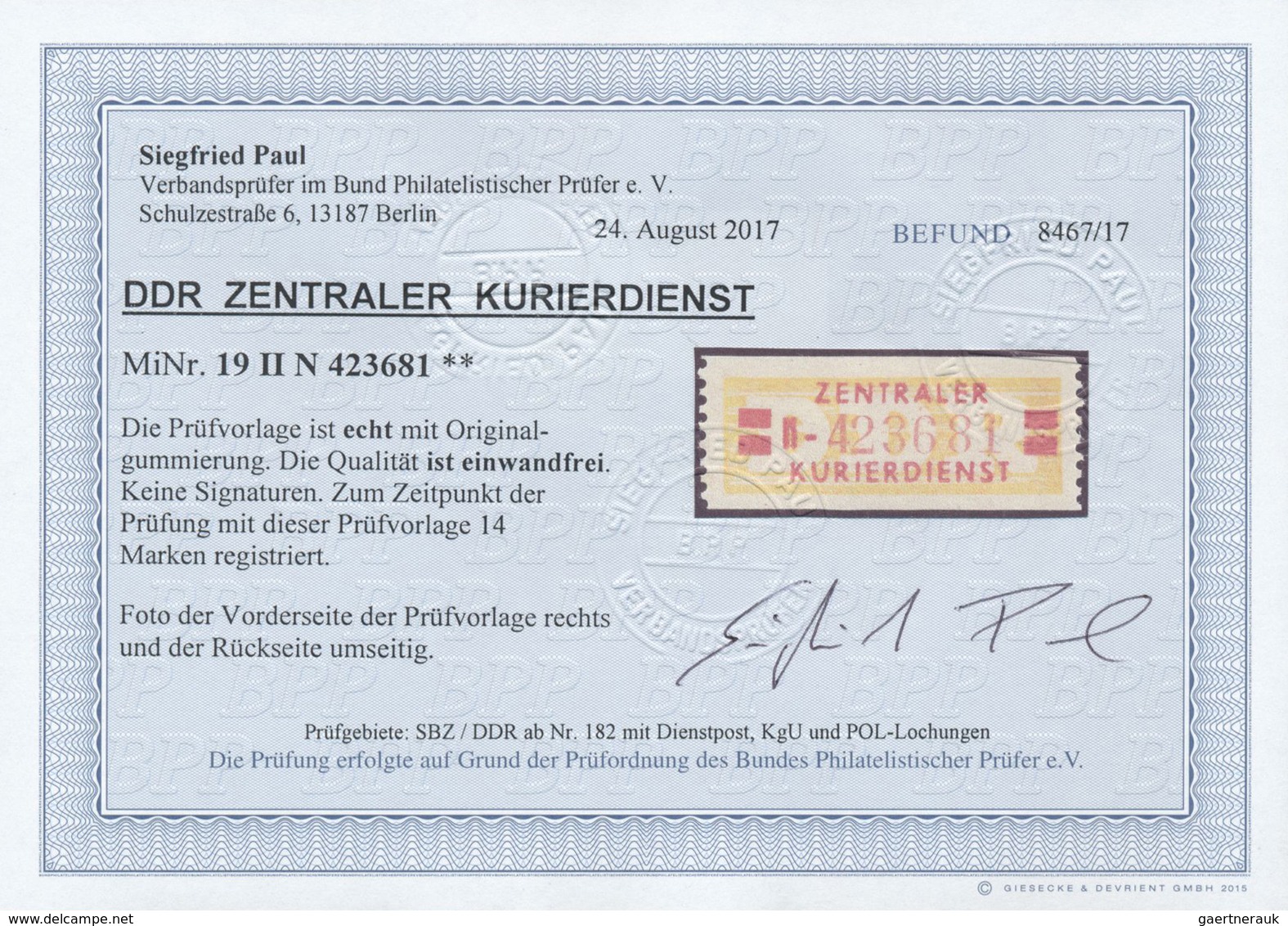 ** DDR - Dienstmarken B (Verwaltungspost A / Zentraler Kurierdienst): 1958, 20 Pfg E = Erfurt, Tadellos - Sonstige & Ohne Zuordnung