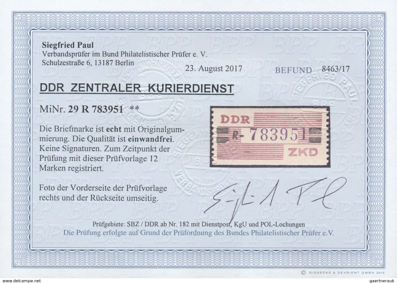 ** DDR - Dienstmarken B (Verwaltungspost A / Zentraler Kurierdienst): 1959, 20 Pfg R = Erfurt, Tadellos - Sonstige & Ohne Zuordnung