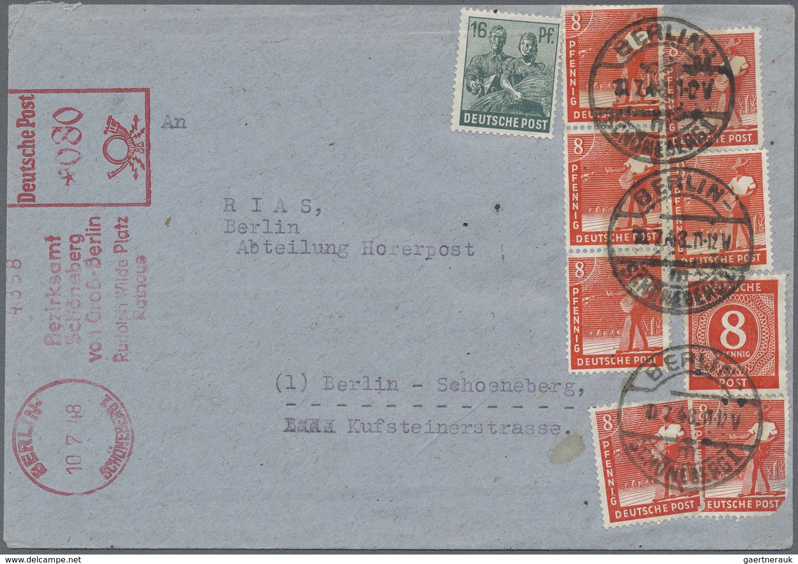 Br Berlin - Vorläufer: 1948: Ortsbrief 16 Pf. Mit 9 Werten (teils Mängel) Ziffern/AS Zehnfach Als 8 Pf. - Storia Postale