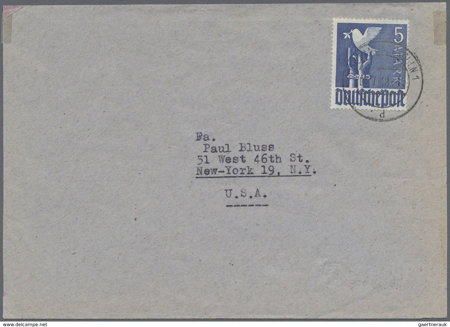 Br Berlin - Vorläufer: 1948, 5 M. Taube Als Portogerechte Einzelfrankatur Zur Zehnfachzeit Auf Auslands - Storia Postale