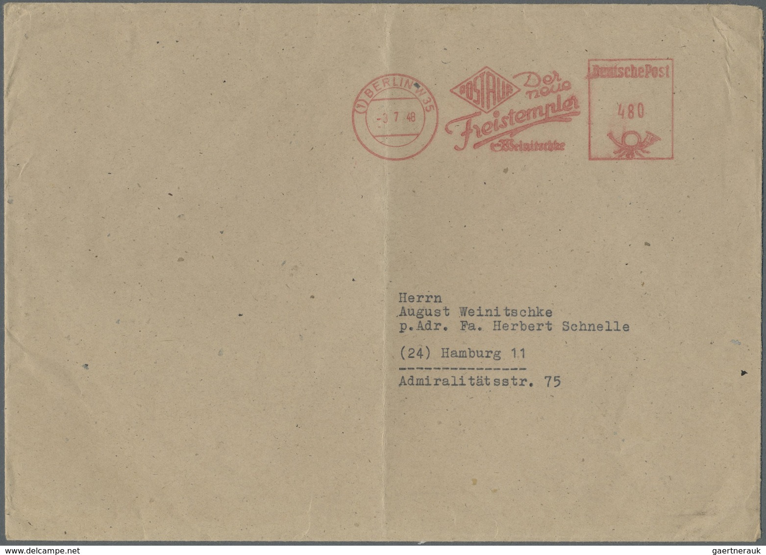 Br Berlin - Vorläufer: 1948: Umschlag Ca.  23 X 16,5 Cm Als Fern-Doppelbrief 48 Pf. ABSENDER-FREISTEMPE - Briefe U. Dokumente
