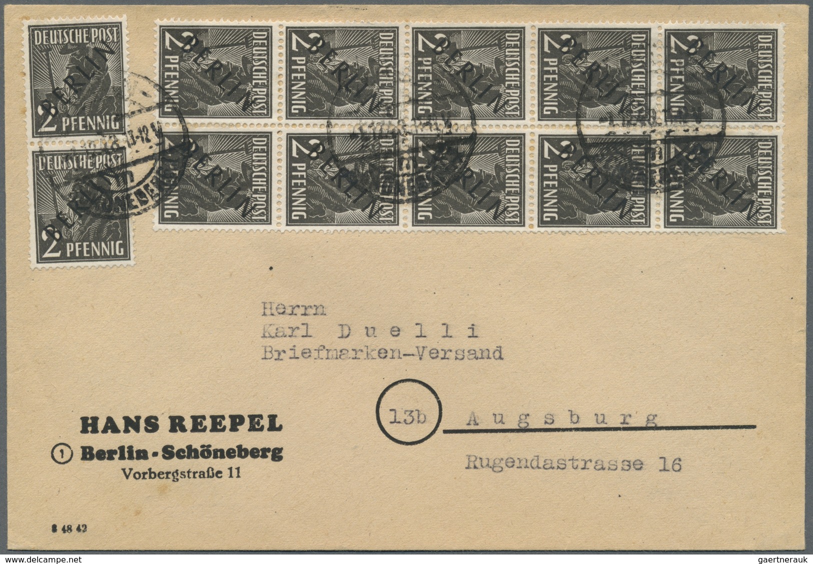 Br Berlin: 1948, 2 Pf Schwarzaufdruck, Zwei 4er-Blocks, Davon Einer Vom Unterrand Mit Teil-HAN Als Port - Altri & Non Classificati