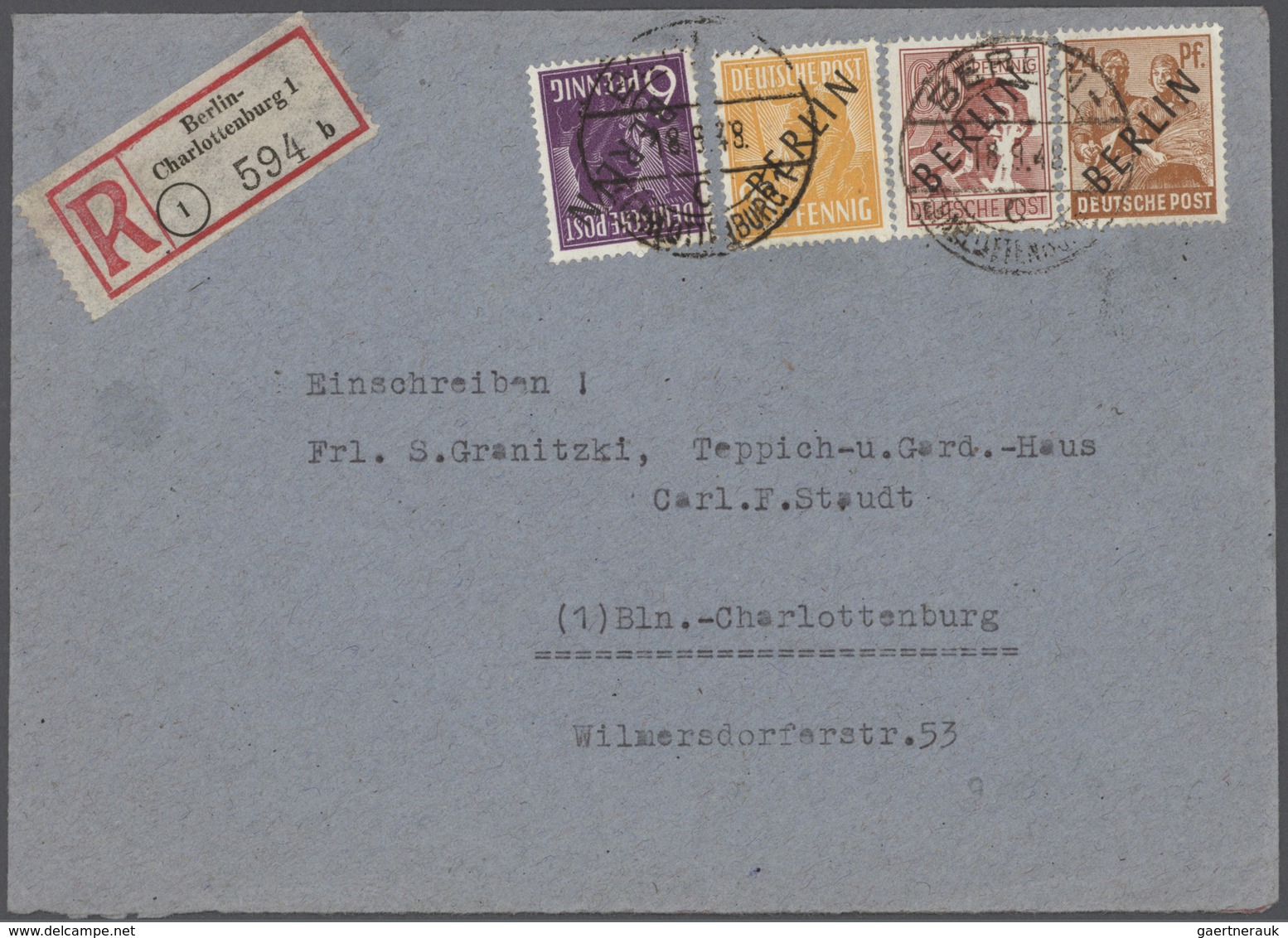 Br Berlin: 1948, Kpl. Satz Schwarzaufdrucke Auf Insges. 9 Briefen, Dabei Markwerte Je Einzel Auf Großf. - Sonstige & Ohne Zuordnung