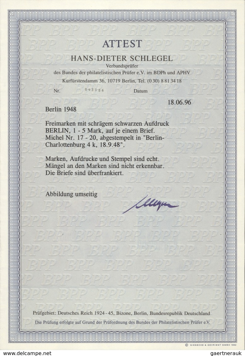 Br Berlin: 1948, kpl. Satz Schwarzaufdrucke auf insges. 9 Briefen, dabei Markwerte je einzel auf großf.