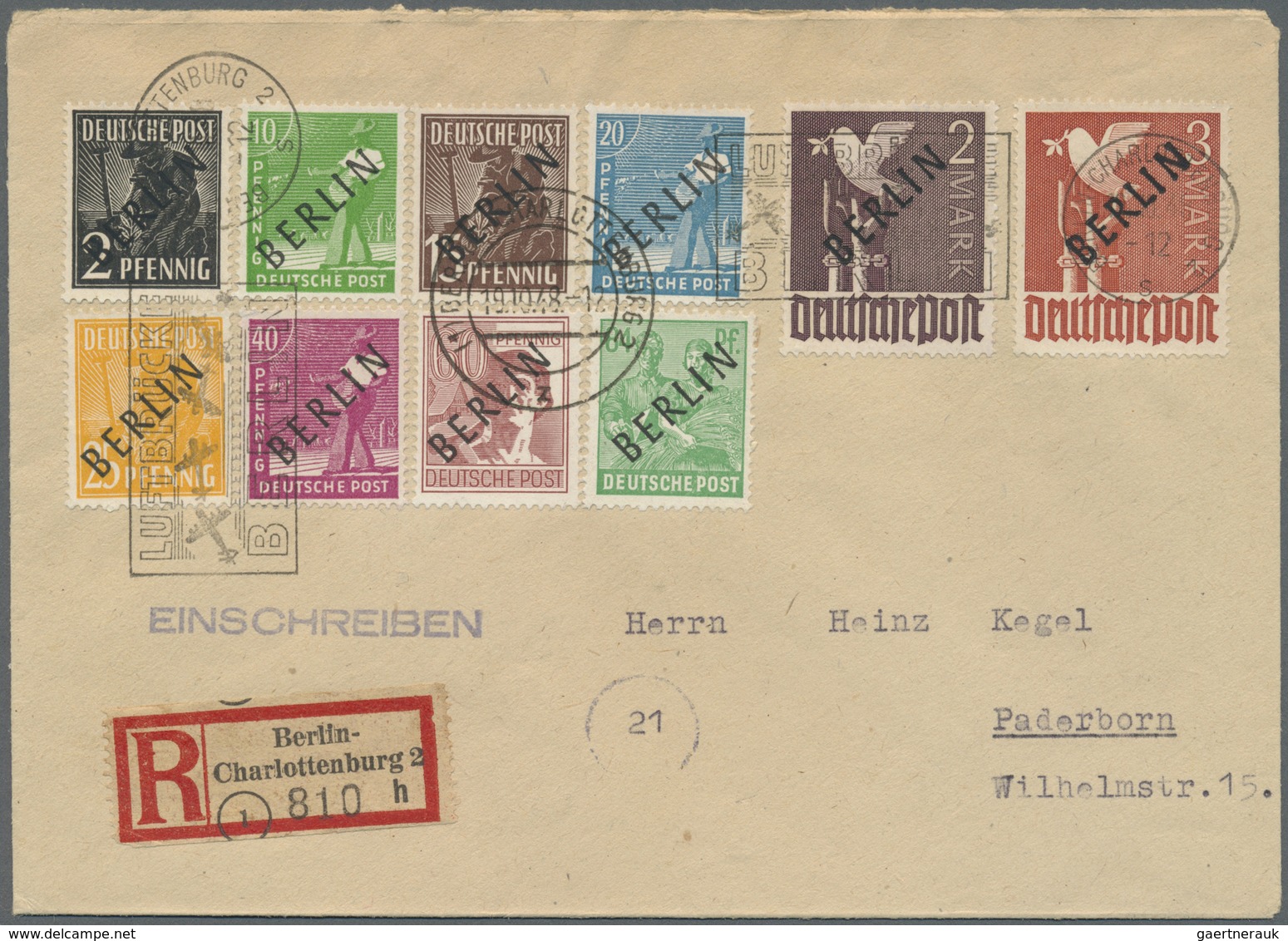 Br Berlin: 1948, 2 Pfg - 5 Mark Schwarzaufdruck Komplett Auf 2 Einschreiben-Fernbriefen, Attest Schlege - Altri & Non Classificati