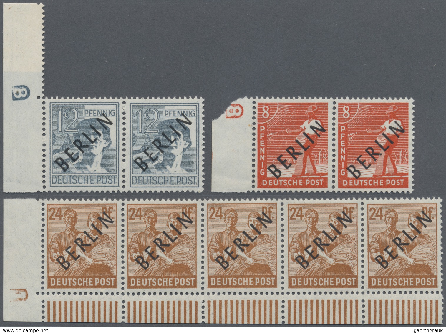 ** Berlin: 1948,  Schwarzaufdruck Postfrische Einheiten Mit Druckerzeichen, Dabei 8 Pf DZ 8, 12 Pf DZ 8 - Altri & Non Classificati